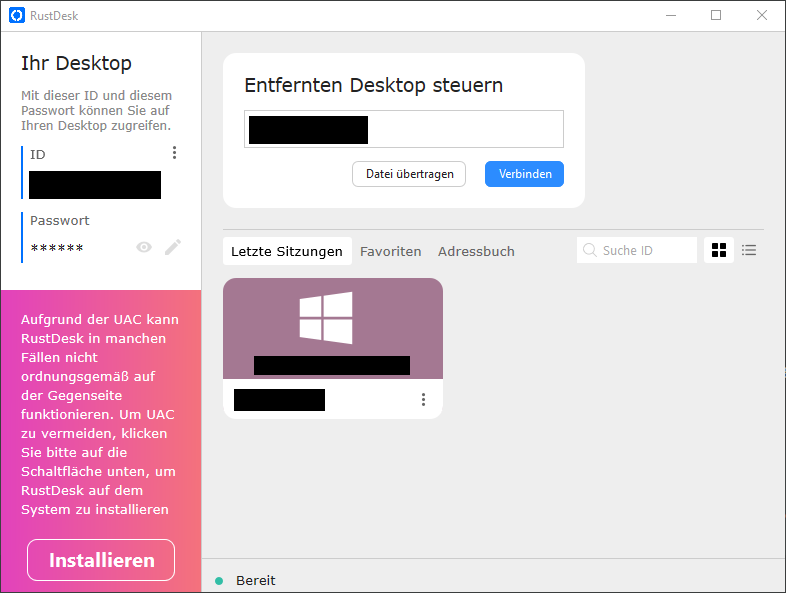 RustDesk Hauptfenster